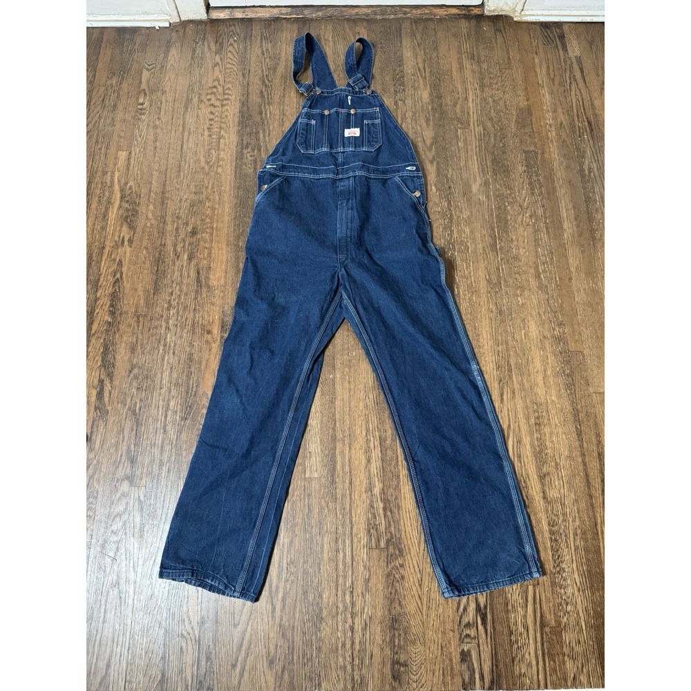 Vintage Round House Made In USA Lot 980 Blue Denim Overalls 38X34 Workwear